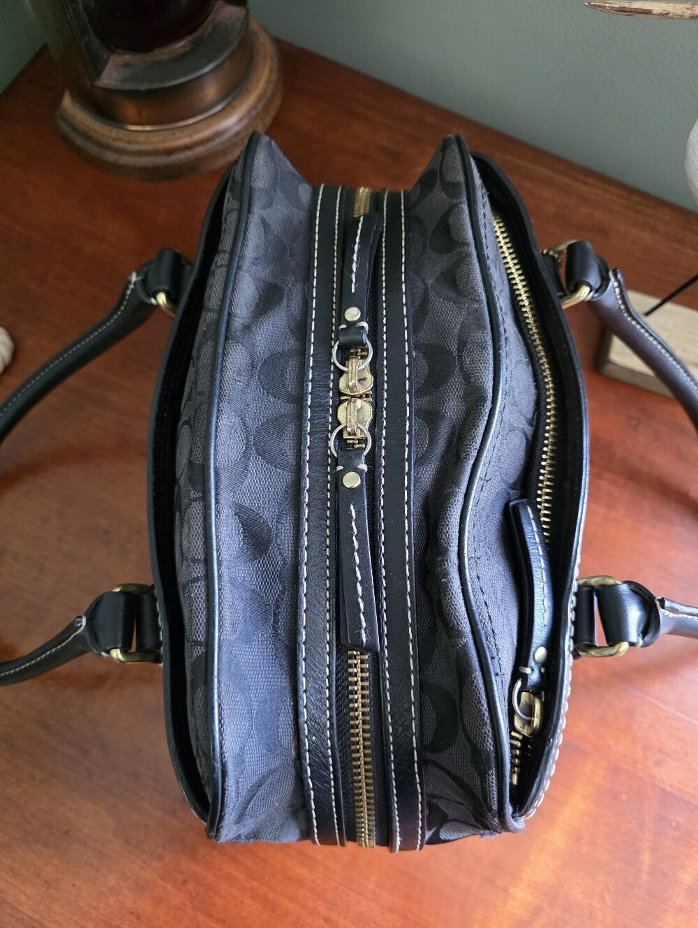 Coach 10532 Hamptons Signature Jacquard Satchel Black Leather Y2K - Picture 12 of 16
